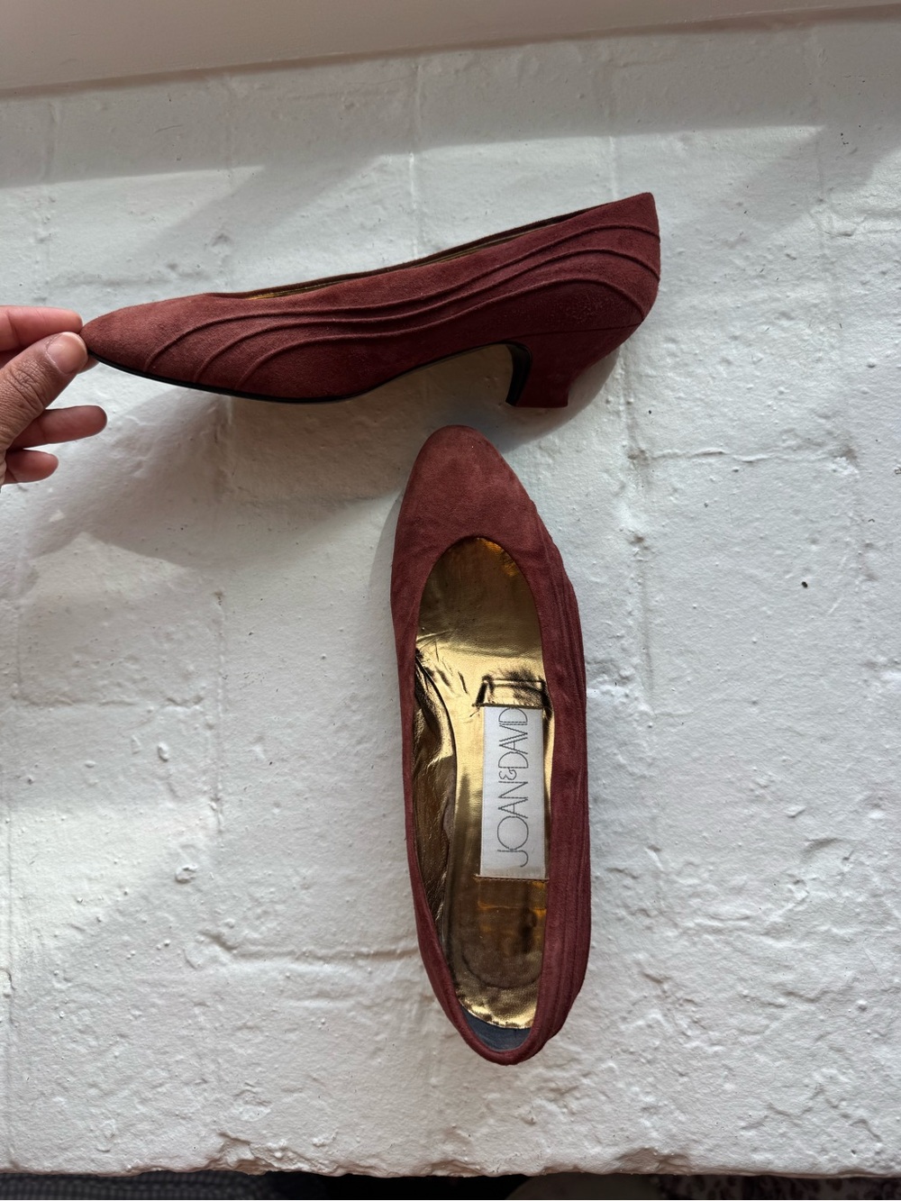 Vintage 80s Joan & David Women's Burgundy Suede Low Heel Pumps